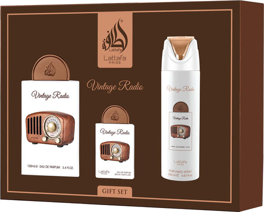 Lattafa Vintage Radio gift set -  EDP 100 ml + EDP 20 ml +  deospray  200 ml